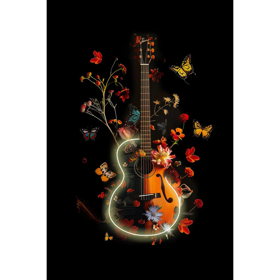 Quadro con LED - Chitarra e Fiori
