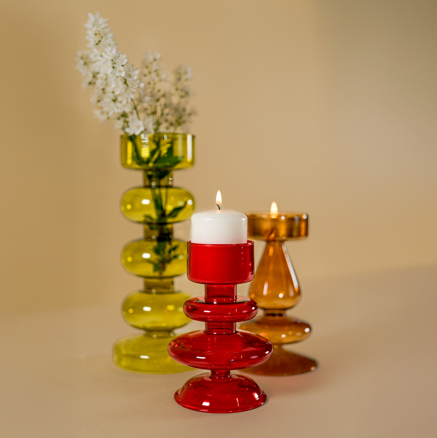 Vaso/ Porta Tealight in Vetro H15 - Vari Colori