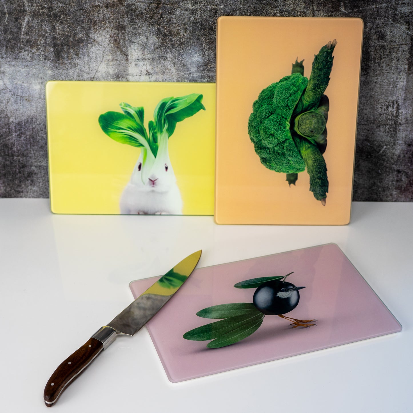 Tagliere in vetro con decoro