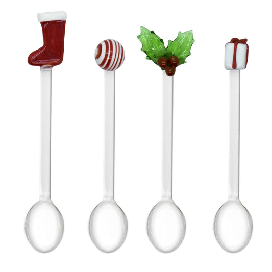 Set 4 Cucchiaini in Vetro Soggetti Natalizi