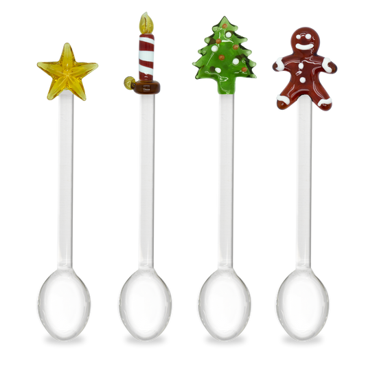 Set 4 Cucchiaini in Vetro Soggetti Natalizi