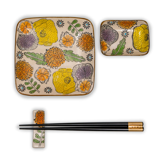 Set 2 piattini + 2 ciotoline + bacchette e poggia bacchette Pechino