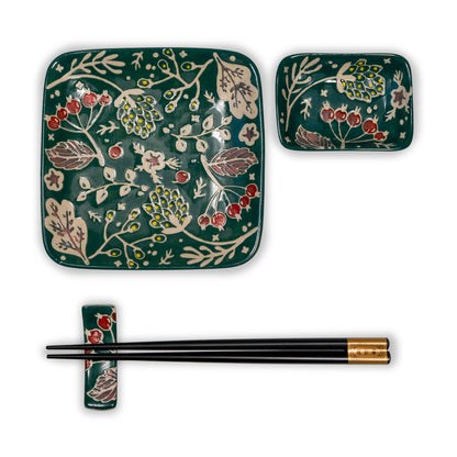 Set 2 piattini + 2 ciotoline + bacchette e poggia bacchette Pechino