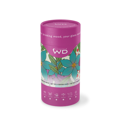 Set 2 tazzine in vetro con manico colorato e decoro