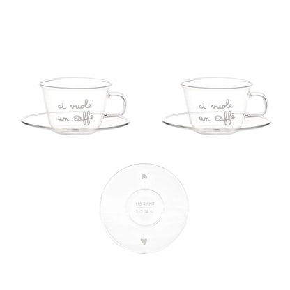 Set 2 Tazzine con piattino "Ci vuole un caffè"