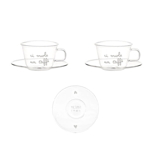 Set 2 Tazzine con piattino "Ci vuole un caffè"