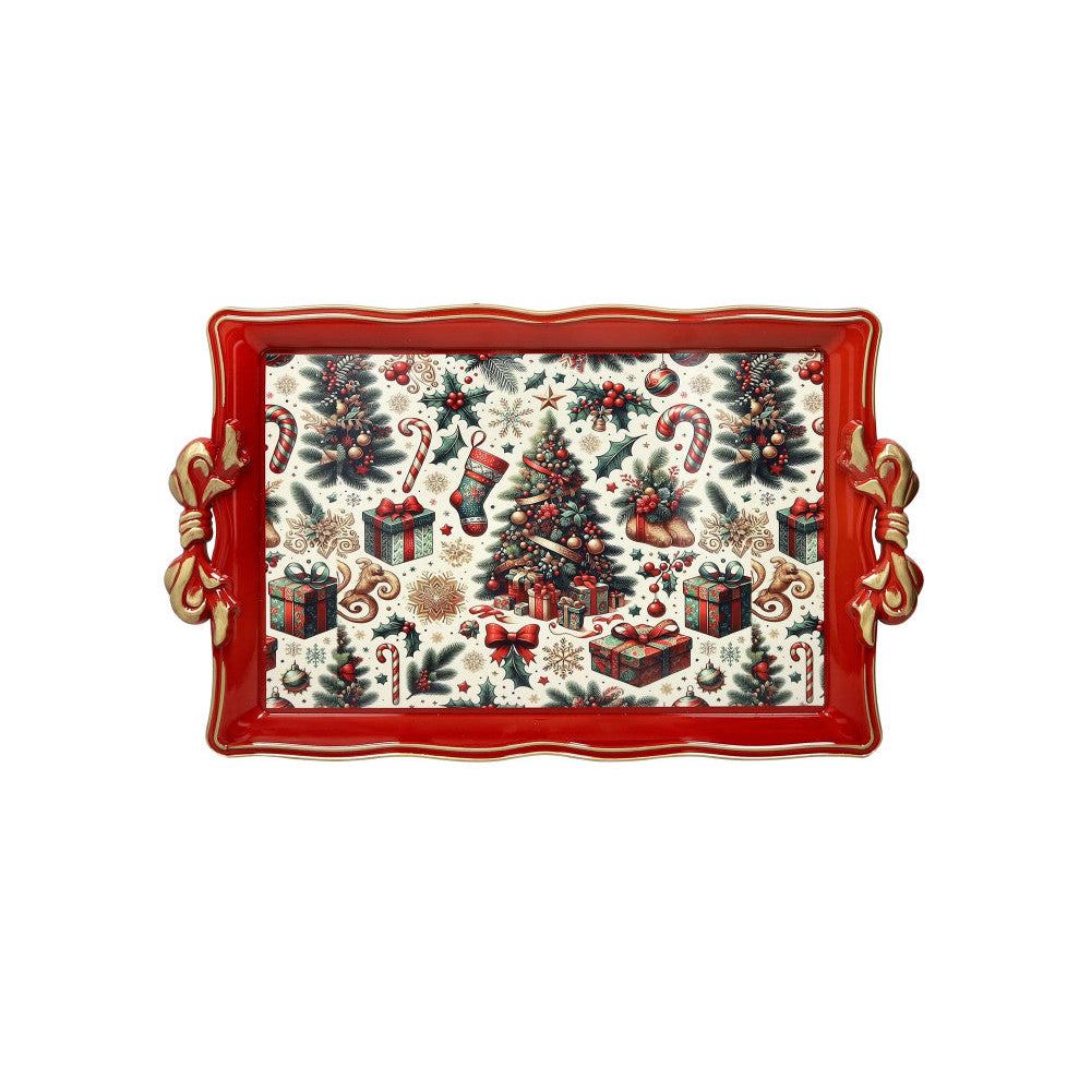 Vassoio con Manici Fiocco Rosso in PVC