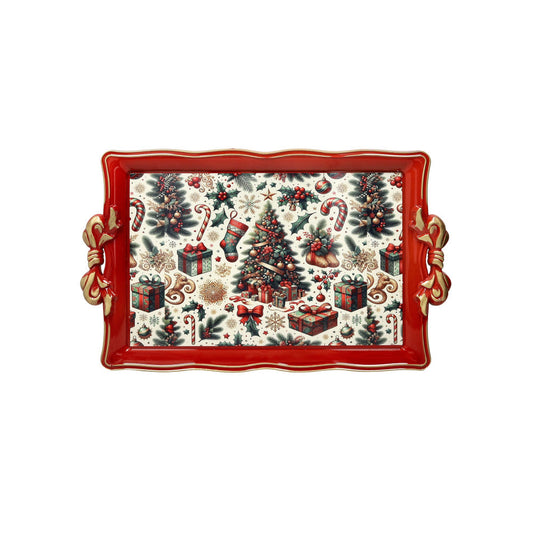 Vassoio con Manici Fiocco Rosso in PVC